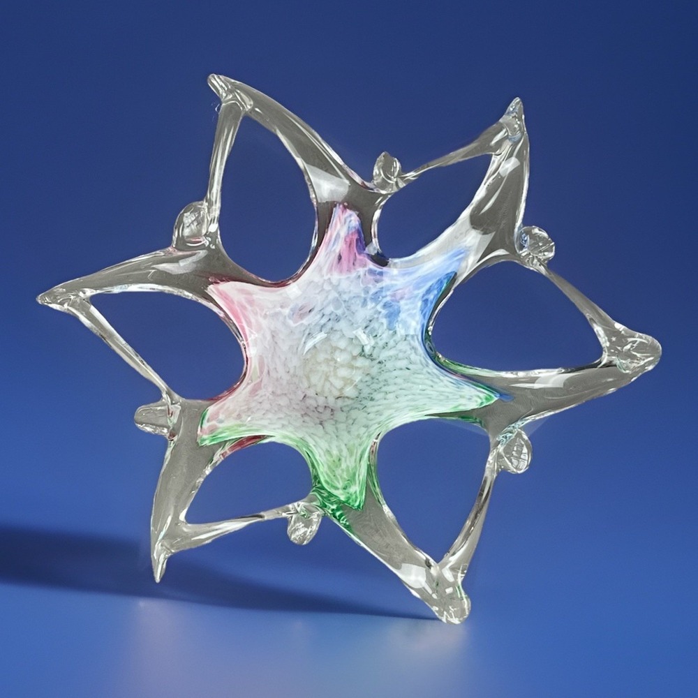 VTG Murano Lavorazione Multi Color Iridescent Reticulated Hand Blown Art Glass